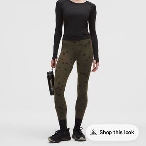 Lululemon Wunder Train tights floral breeze olive brown black high rise Leggings